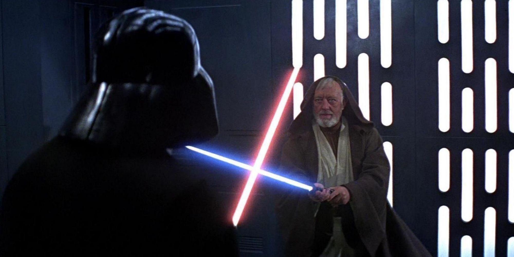 Obi-Wan Kenobi and Darth Vader fight on the Death Star in 'Star Wars: Episode IV - A New Hope'