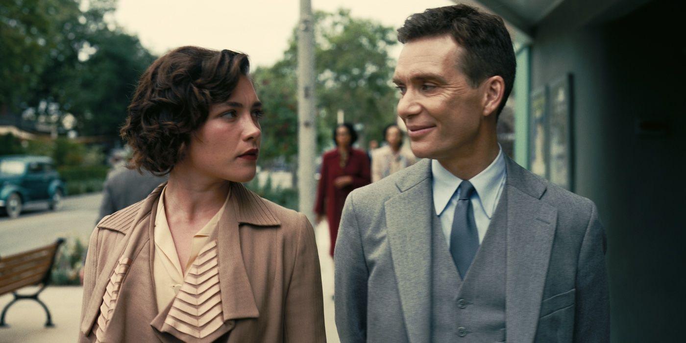 Jean Tatlock, played by Florence Pugh and J. Robert Oppenheimer, played by Cillian-Murphy in Oppenheimer